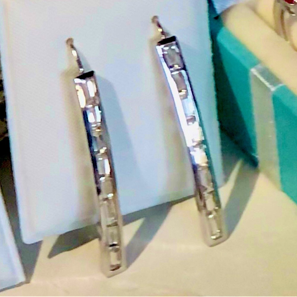 2.9 Ct Genuine White Topaz Curved Threader Earrings in 14k Gold & .925 Sterling